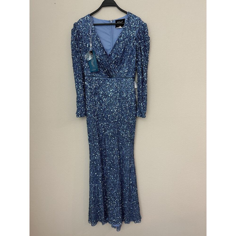 New Mac Duggal Blue Sequin Embellished V-Neck Evening Dress 5510 Size 8
